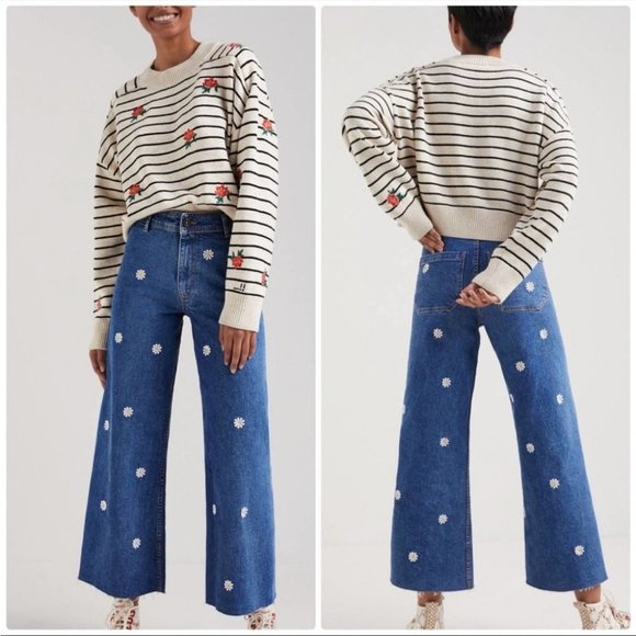 Desigual Denim - Desigual Daisy Denim Culottes Embroidered Wide Leg Jeans- Still Full Price